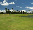 The finishing hole on the B side of Hawaii Prince Golf Club has two water hzards on the way to a green 440 yards away.