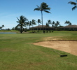 The green on the ninth hole on the A side of Hawaii Prince Golf Club is well protected by water and sand.